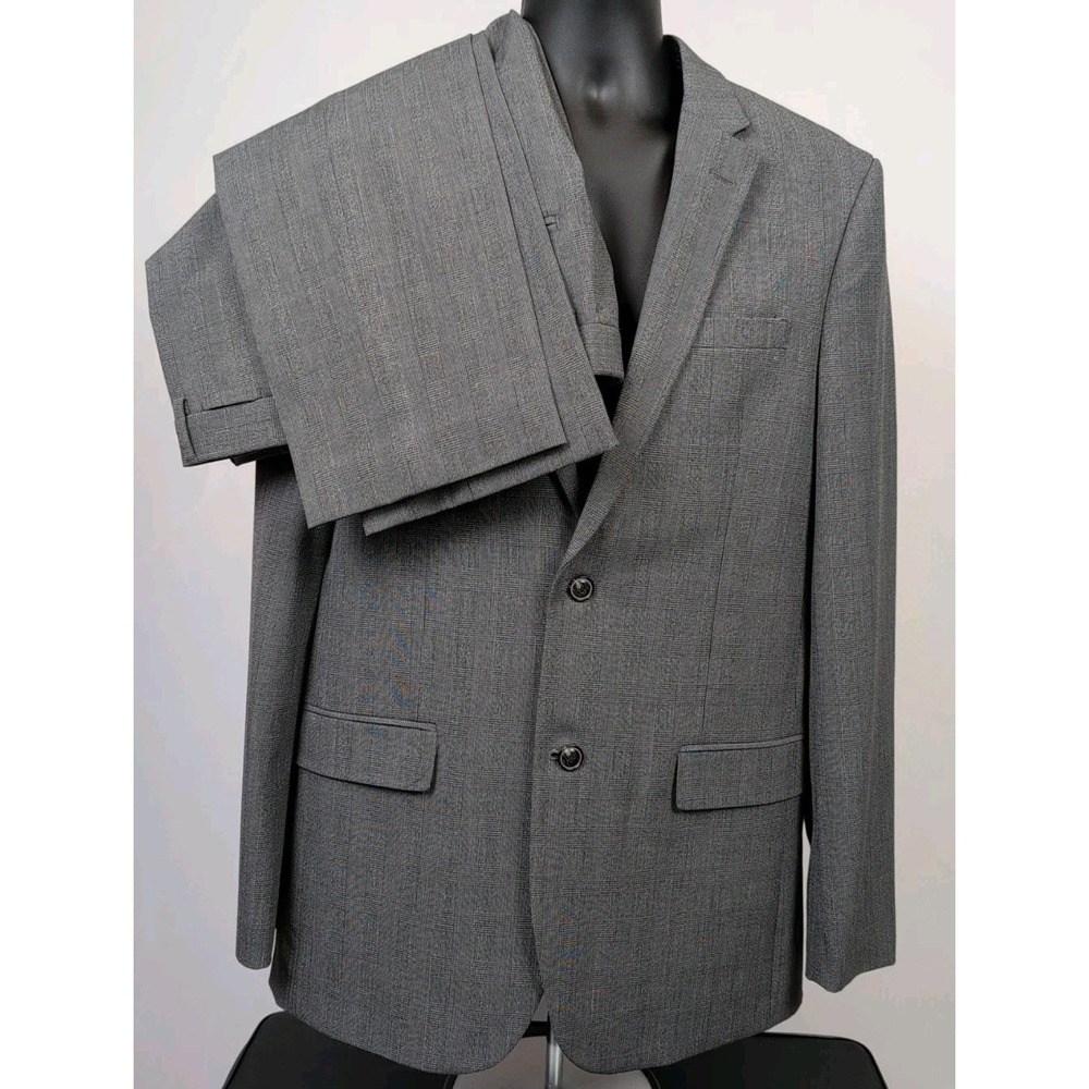 Ben Sherman Mens Bell 40L 34W Gray‎ Plaid 2pc Suit